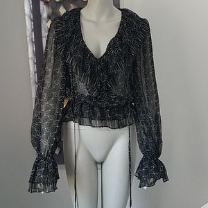 Robert Rodriguez Silk Ruffle Peasant Blouse